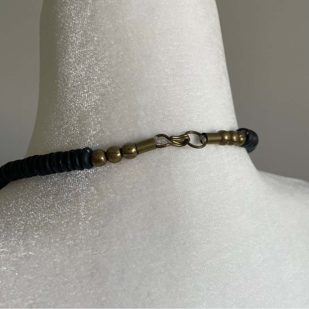 Vintage Beaded Necklace, Black Beaded Necklace, Gold beads, Brass beads - Picture 3 of 6